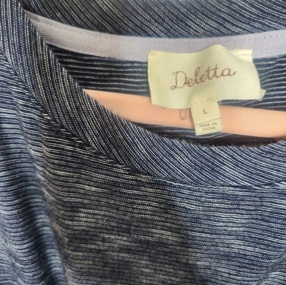 Anthropologie Deletta Blue White Space Dye Casual Cotton T Shirt Size Large - Picture 3 of 6